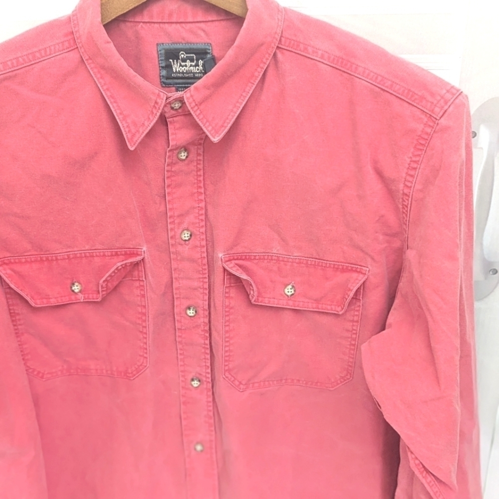 Vintage Woolrich Button Up Shirt Mens L‎ Long Sleeve Button Shirt Pink Pockets
